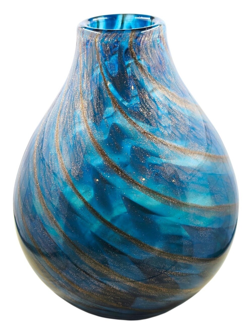 Lenox Seaview Swirl Blue Crystal Bottle Vase Gold Glitter IOB